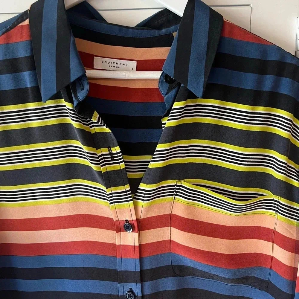 EQUIPMENT FEMME EUC Daddy O Striped Tunic Button Down Up Shirt Blouse Top - Picture 4 of 7